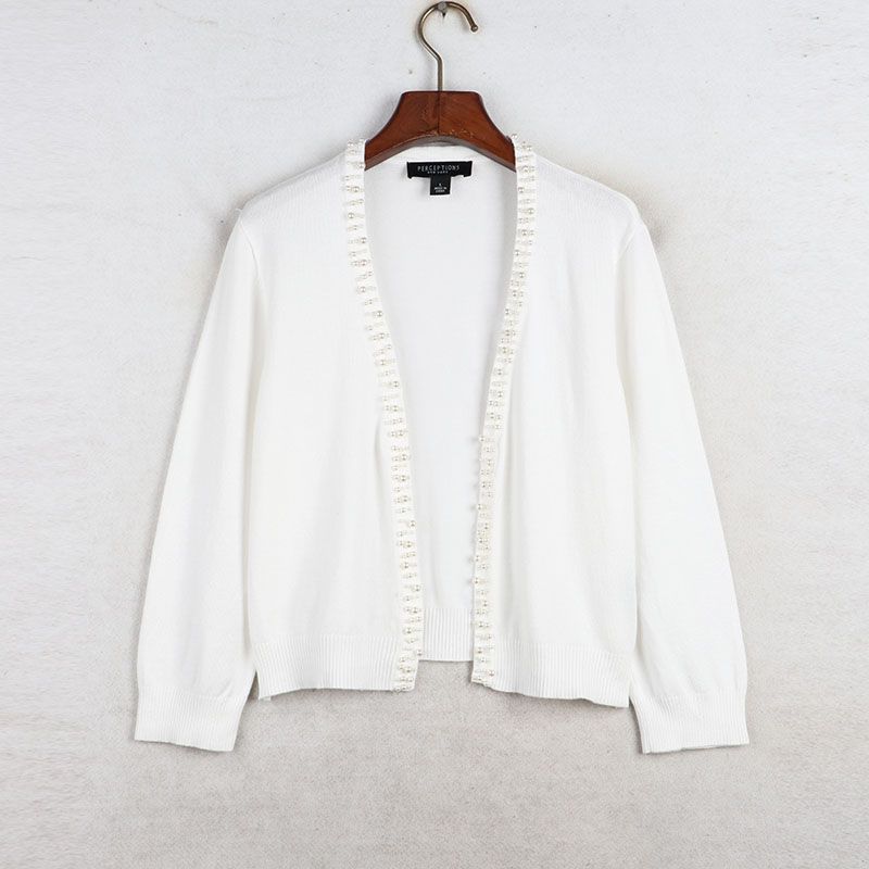 Sunshine House Summer and Autumn Export Fashion Short Knitwear Outwear Plus Size Women's Clothing Beaded V-neck Cardigan Shawl Outer Match