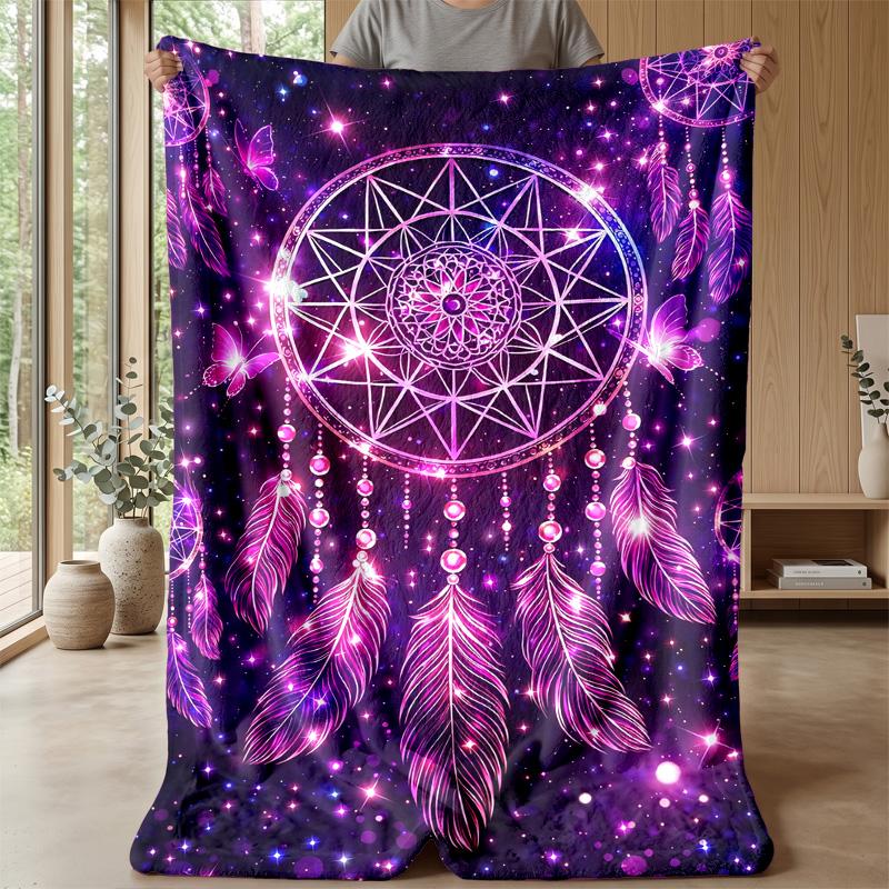 Purple Butterfly and Rose Decor Theme Blanket Lightweight Warm Flannel Blanket Decorative Throw Blanket for Home Decoration