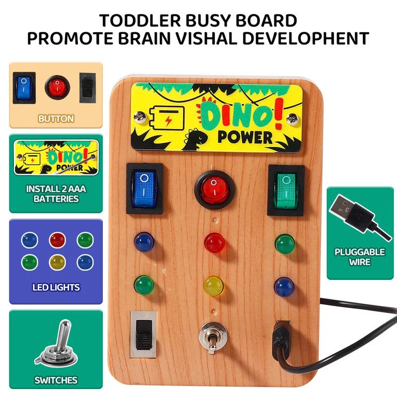 Spielzeug Spielzeug Montessori Holz Activity Board mit 8 LED-Lichtschaltern, Sensorischer Lichtschalter Reise für Baby und Kleinkind ab 1 Jahr
