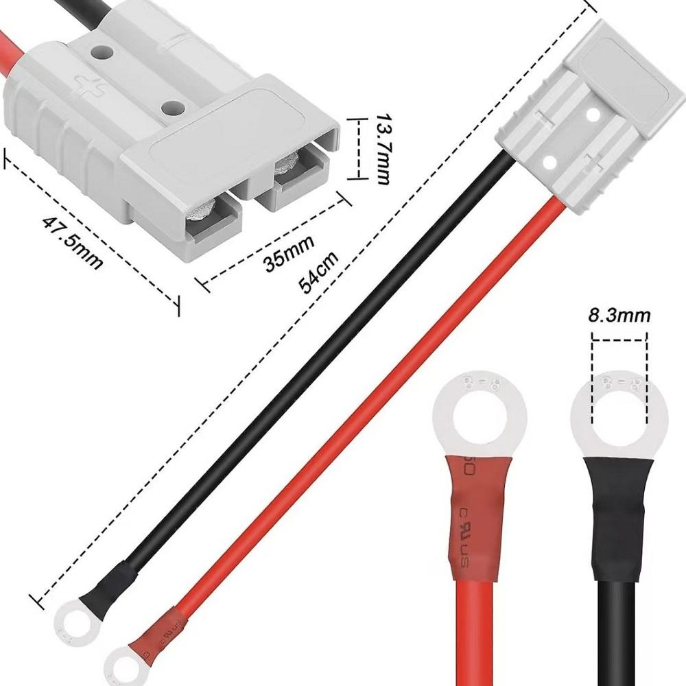 50A Double Pole 600V High Current Plug with 10 AWG Silicone Cable Electric Forklift Plug Quick Charging Connector