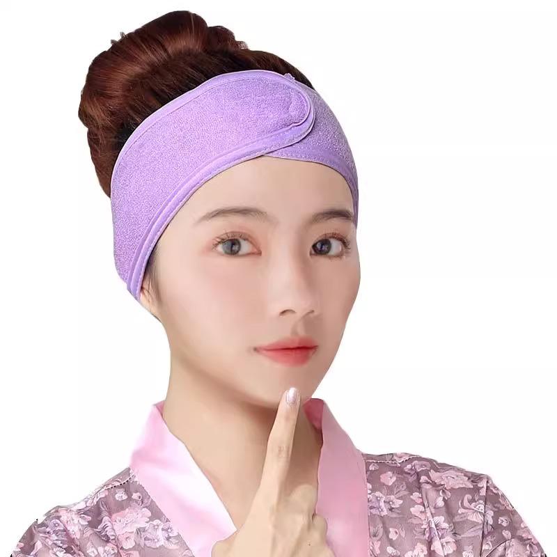 Set of 2 Salon Head Wrap Towels with Velcro Hairbands for Face Wash and Makeup