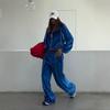 Womens 2026 Street Style Velvet Striped Knit Cardigan Pants Set Casual Sport Wear