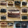 Vnox Mix 4Pcs/ Set Braided Wrap Leather Bracelets for Men Women Vintage Wooden Beads Ethnic Tribal Wristbands Bracelet Rudder