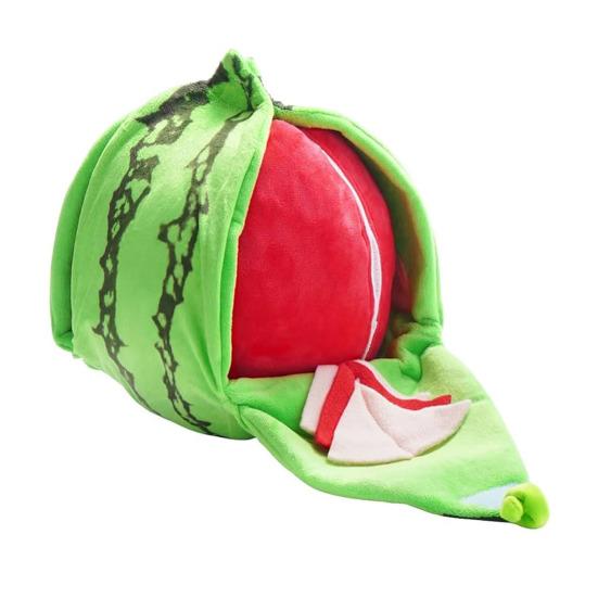 Edukacyjna interaktywna zabawka dla psa Arbuzowa pluszowa zabawka-ukryj i szukaj z piszczałką i dźwiękami szeleszczenia Małe i średnie psy Trening IQ Zabawka do gryzienia