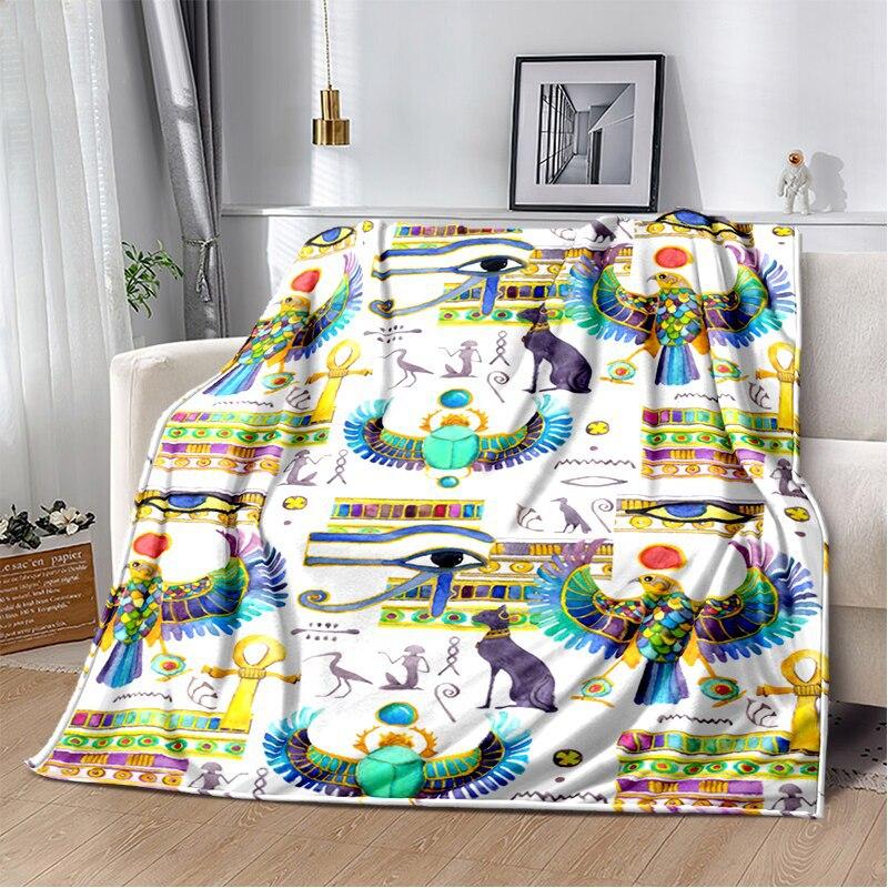 Ancient Egyptian Symbols Digital-printed Polyester Bedroom Velvet Flannel Cover Blanket Fleece Soft Sofa Cover Blankets for Beds