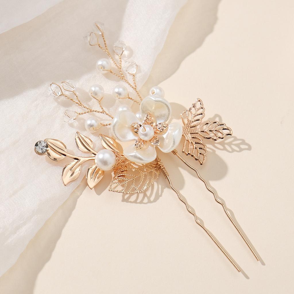 Bridal jewelry, hair accessories, handmade hairpins, dinner party hairpins, golden leaves, pearls, flower pins