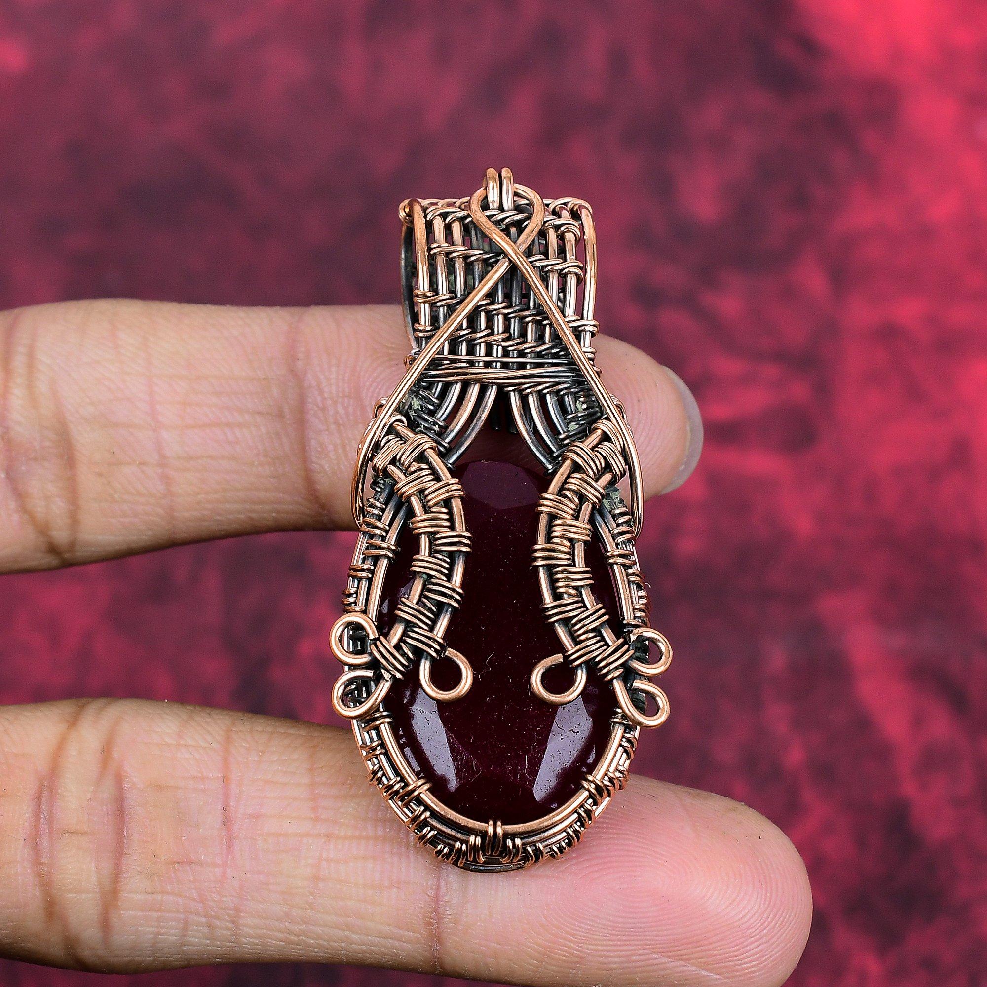 Faceted kashmir ruby pendant copper wire wrapped pendant gemstone handmade pendant wonderful copper jewelry gifts for her birthstone pendant