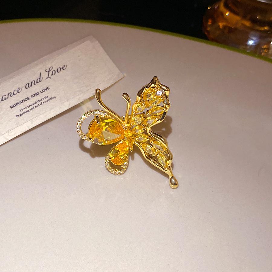 Gilded Zircon Butterfly Open Ring - Elegant, Versatile & Luxurious Jewelry