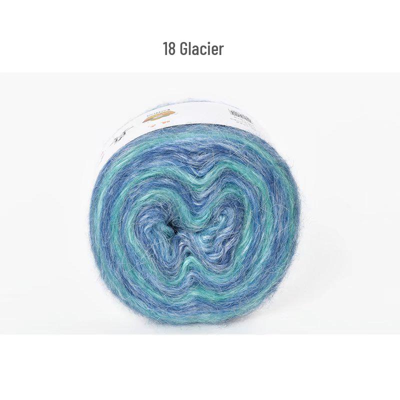 Hand-Dyed Gradient Rainbow Mohair Yarn - Fluffy, Soft, and Perfect for Knitting and DIY Projects.