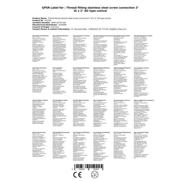 Raccord Fileté Inox 2 Pouces - Boni-Shop