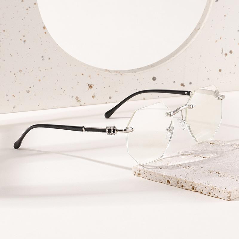 Rimless Cutting Reading Glasses Polygon Blocking Blue Light Computer Men Business Presbyopia Eyeglasses Goggle+1.0...+4.0 Unisex
