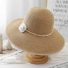 Spring and Summer French Pastoral Style Pearl Camellia String Straw Hat Daily Temperament Beach Hat Vacation Straw Hat