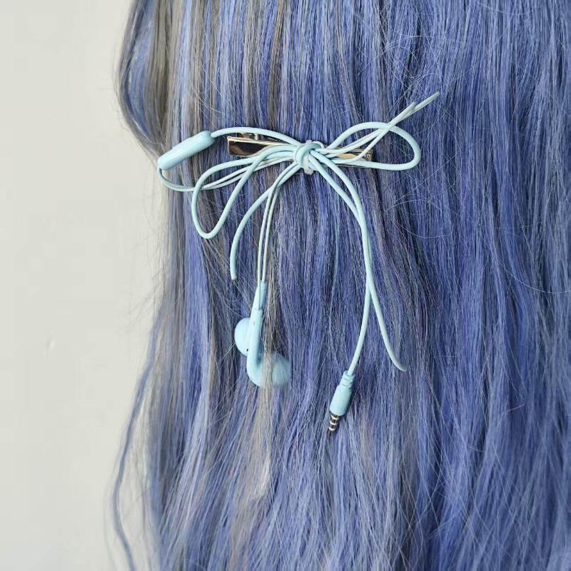 Funky Y2K Headphone Wire Bow Hair Clips Retro Style for Teen Fashion