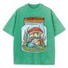 Cute Frog With Mushrooms In Mason Jar Print Women Washed T Shirts Summer Cotton T-Shirt Loose Streetwear Soft Clothes