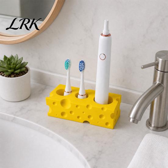 Three-hole Toothbrush Holder Holder, 3-Hole Partitioned Storage, Creative Cheese Shape Organizer, Drip Dry with Hollow Drainage Structure Stand