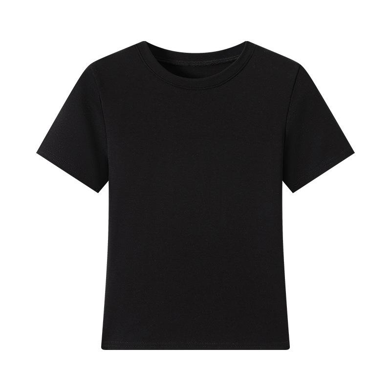 Slim Short-sleeved T-shirt White Summer Hot Girl Top Round Neck Straight Shoulder Women French Elastic Slim Inside and Outside