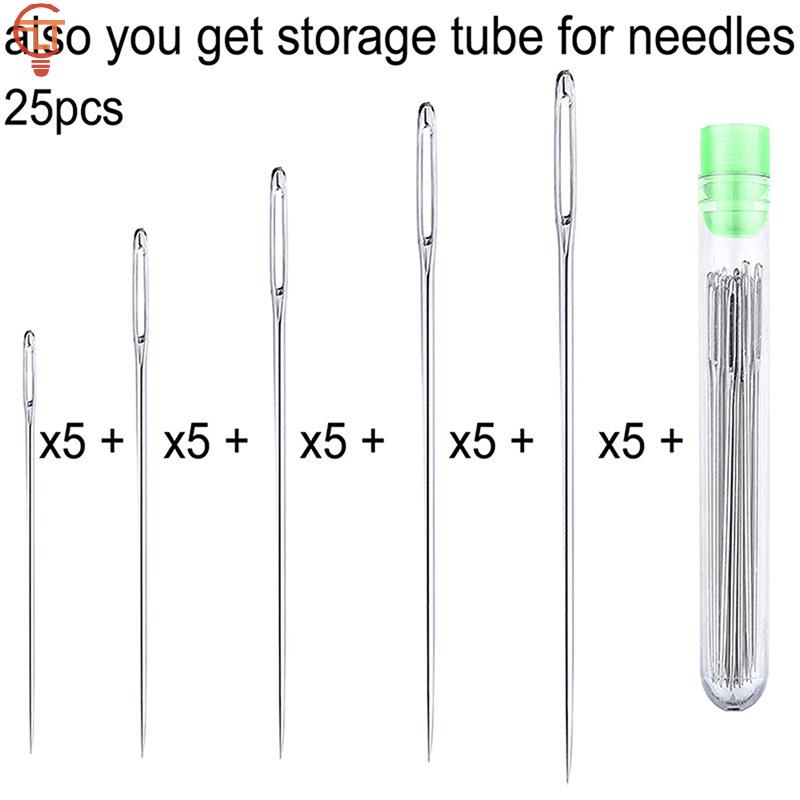 25Pcs/box Large Eye Stitching Needles Sewing Needles Handmade Leather Needle Steel Yarn Knitting Needles Sewing Tool Set