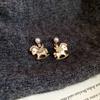 Real gold electroplated silver needle zircon pony pearl stud earrings natal year daily versatile earrings light luxury high-end earrings