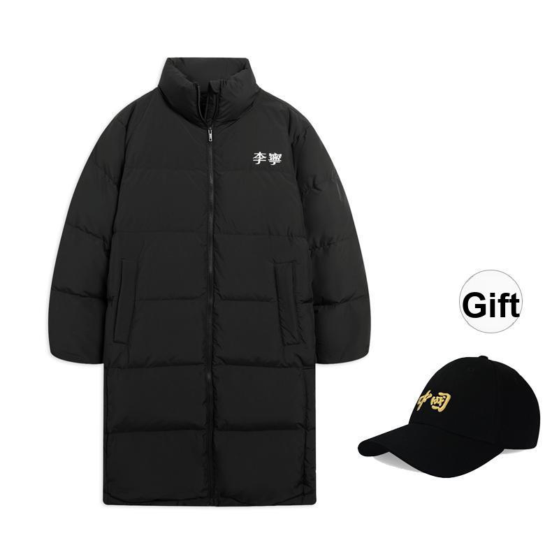 

Li-Ning Спортивная модная серия с вышитым буквенным логотипом на молнии и воротником-стойкой, пуховик, мужские куртки черного цвета AYMS319-2 M