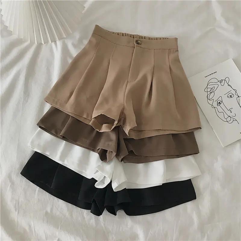 Summer Oversized Pleated Shorts High Waisted A-line Wide Leg Pants Casual Pants