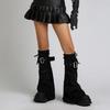 Versatile Black Star Denim Leg Warmers - Flared Lace-Up Mid-Calf Socks