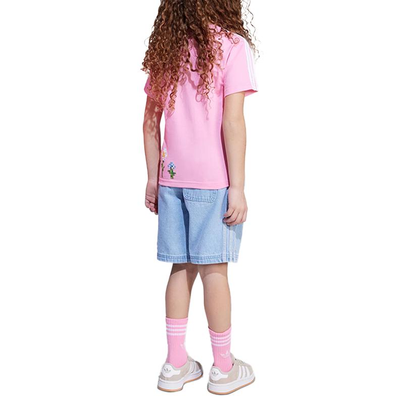 T-Shirt Adidas Originals X MINECRAFT Casual Sportswear TEE And SHORT SET Blessing Pink/Clear Blue Children