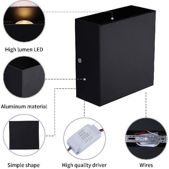 Lightess LED Wall Sconce Hardwired 10W, Set of 2 Modern Wall Lamp Black, Up Down Wall Mount Lights Mini Metal for Living Room Bedroom Hallway Decor,