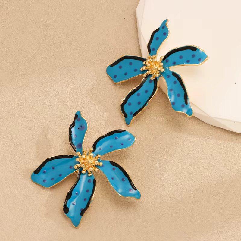 Personalized design drip alloy polka dot multi-color flower stud earrings versatile temperament jewelry