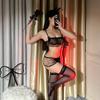 Night listening fragrance lingerie women's sexy lace three-point pajamas mesh open crotch free perspective set