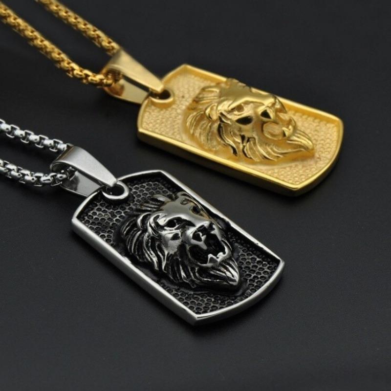 New Fashionable Personalized Mens Trendy Simple Lion Head Pendant Necklace