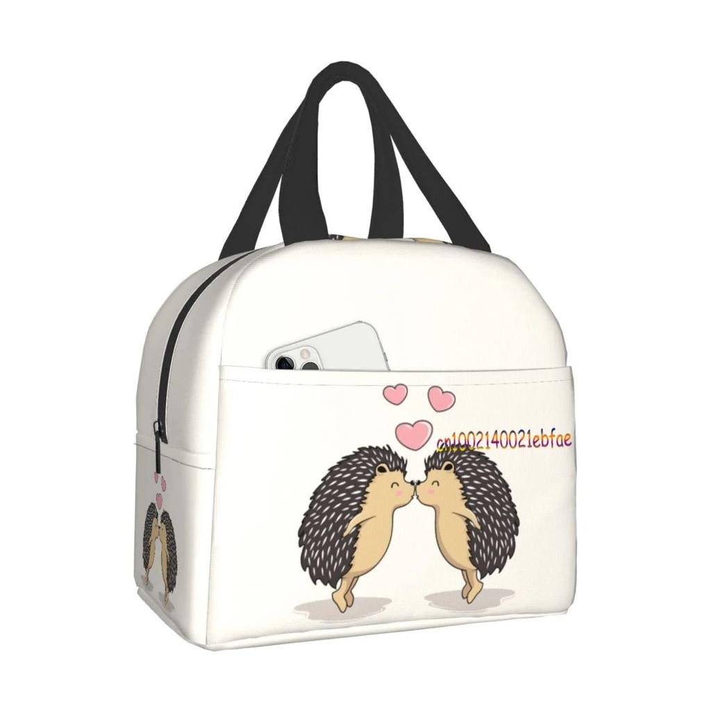 Urocze Jeże Kwiaty Niebieska Torba Lunchowa Pudełko Podróżne Praca Bento Chłodnica Torba Wielokrotnego Użytku Torba Piknikowa Pudełka Pojemnik Izolowany Torby na Zakupy