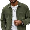 Men Corduroy Shirt Long Sleeve Plaid Solid Color Wrinkle Free Business Casual Slim Fit Top