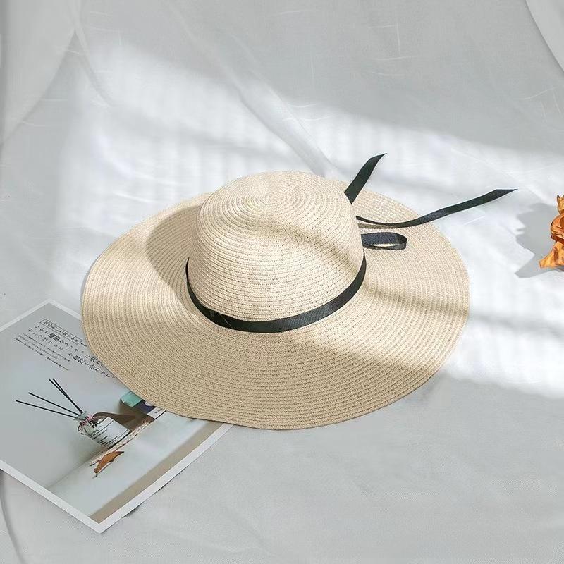 1Pc Wide Brim Summer Straw Hats Foldable Bow Design Foldable Beach Sun HatS for Women Korean Style Seaside Travel Accessory