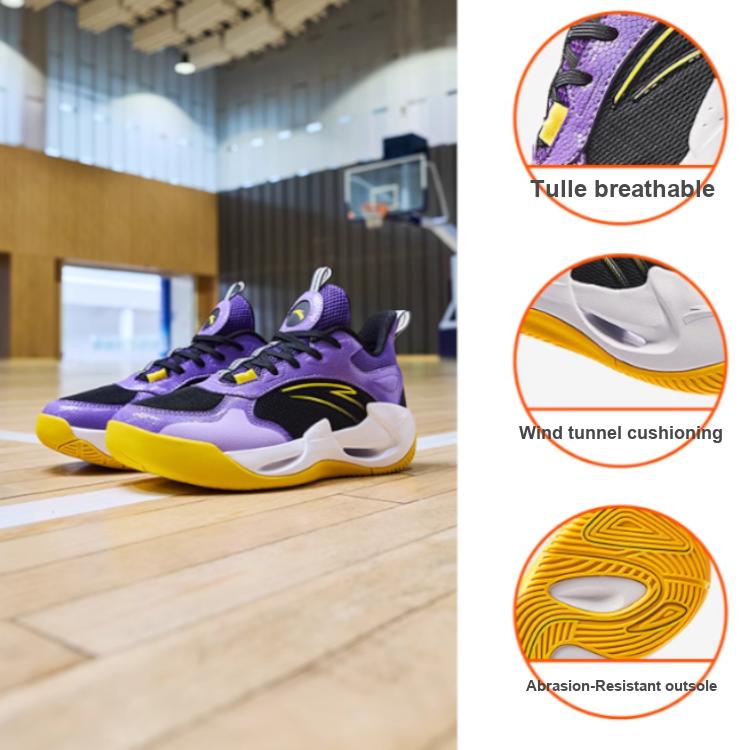 Anta Kids Wind Tunnel Comfortable Versatile Shock Absorption Low Top Basketball Shoes Kids Basketball Shoes Purple A312421104-6