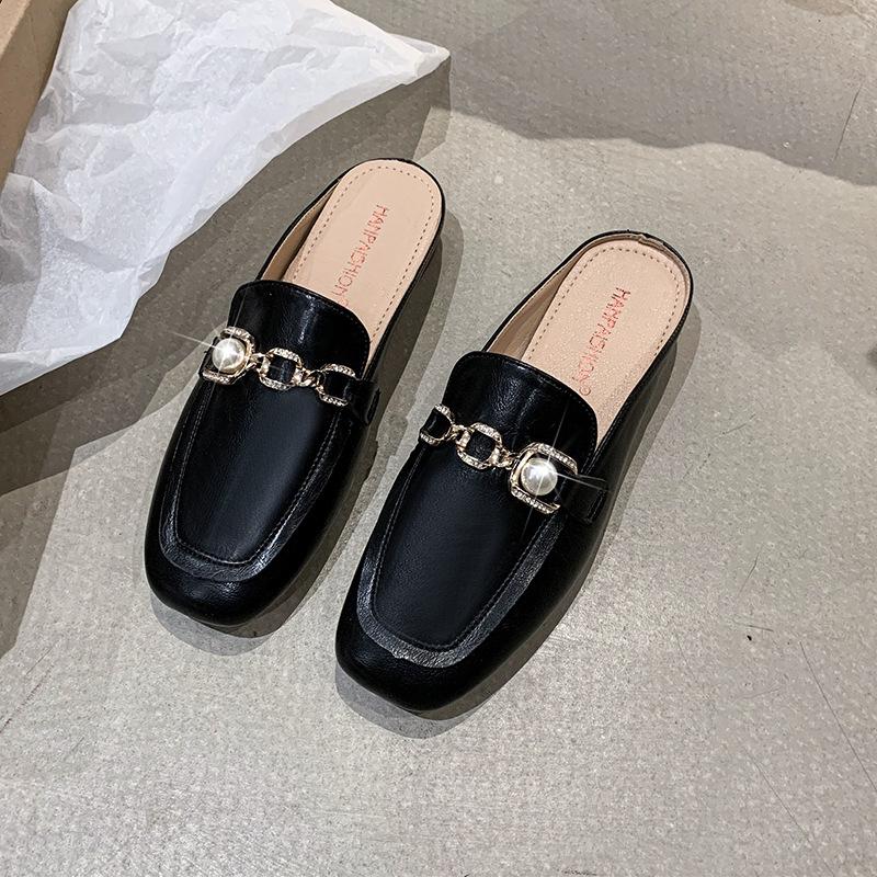 Baotou Half Slippers Women's Summer Wear Spring 2025 New Lazy Muller Square Head Flat Single Shoes Half Tray Shoes