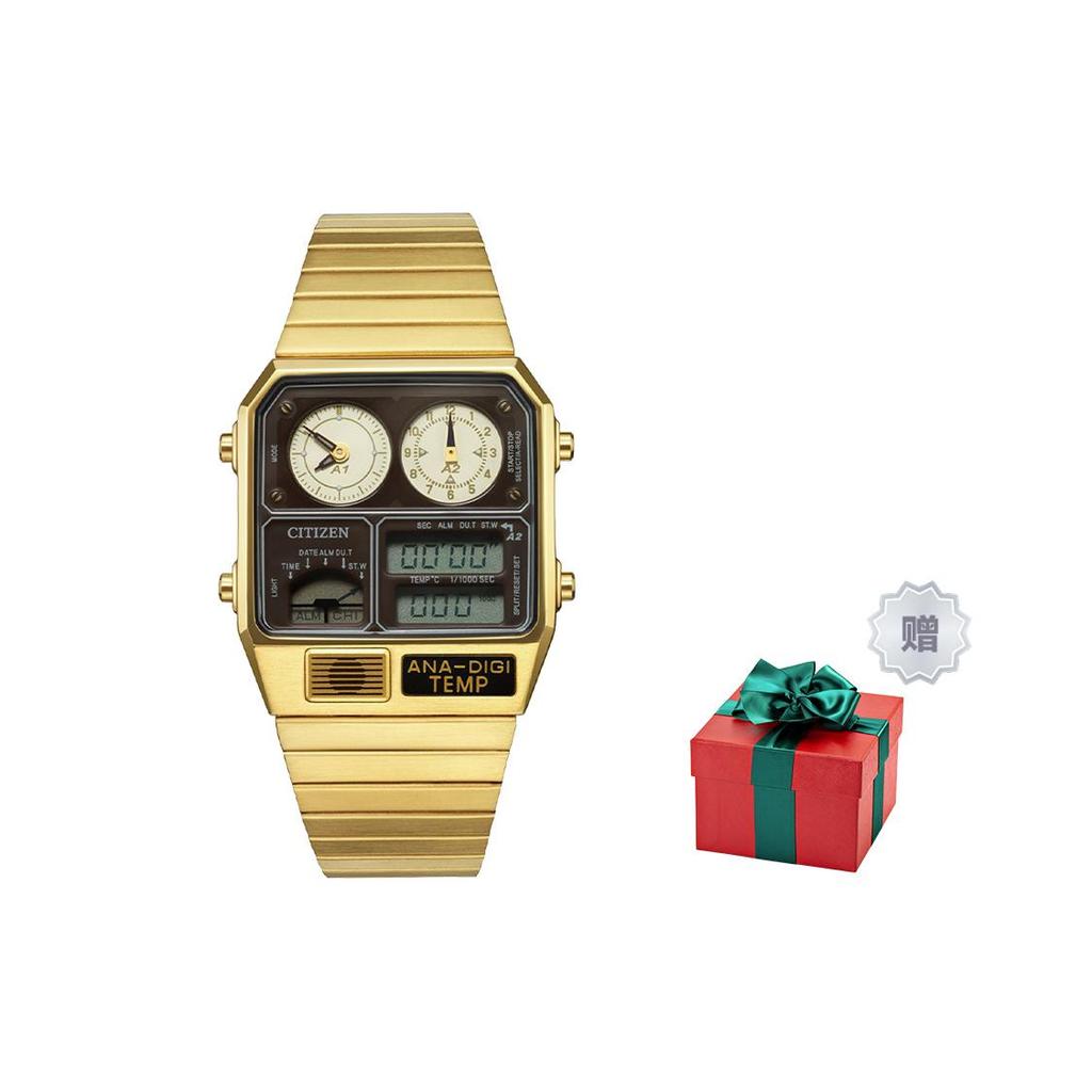 Citizen Eco Drive Co Branded Collection Quartz Movement Stainless Steel Strap Watch Unisex Gold Dial JG2103-72XD