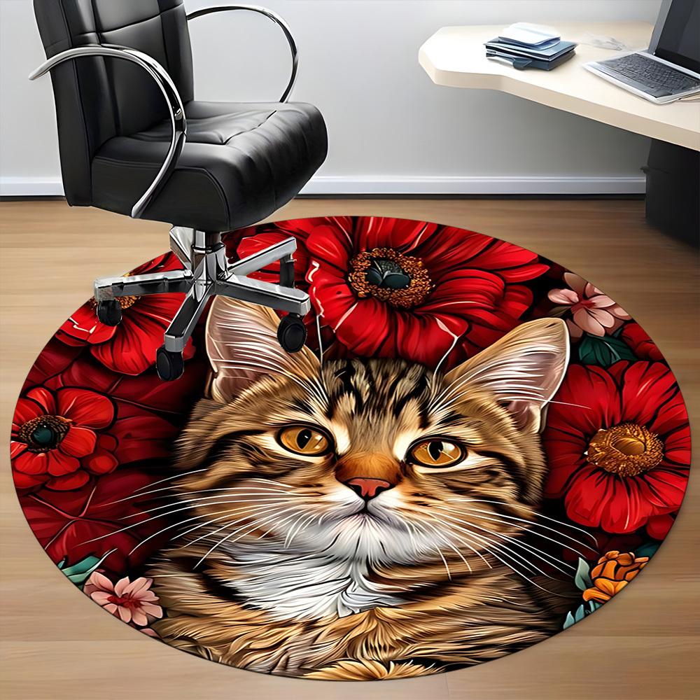 1pc Cat Portrait Chair Carpet for Office, Round Non-Slip Durable Large Size Office Carpet, Suitable for Office, Beautiful Decoration