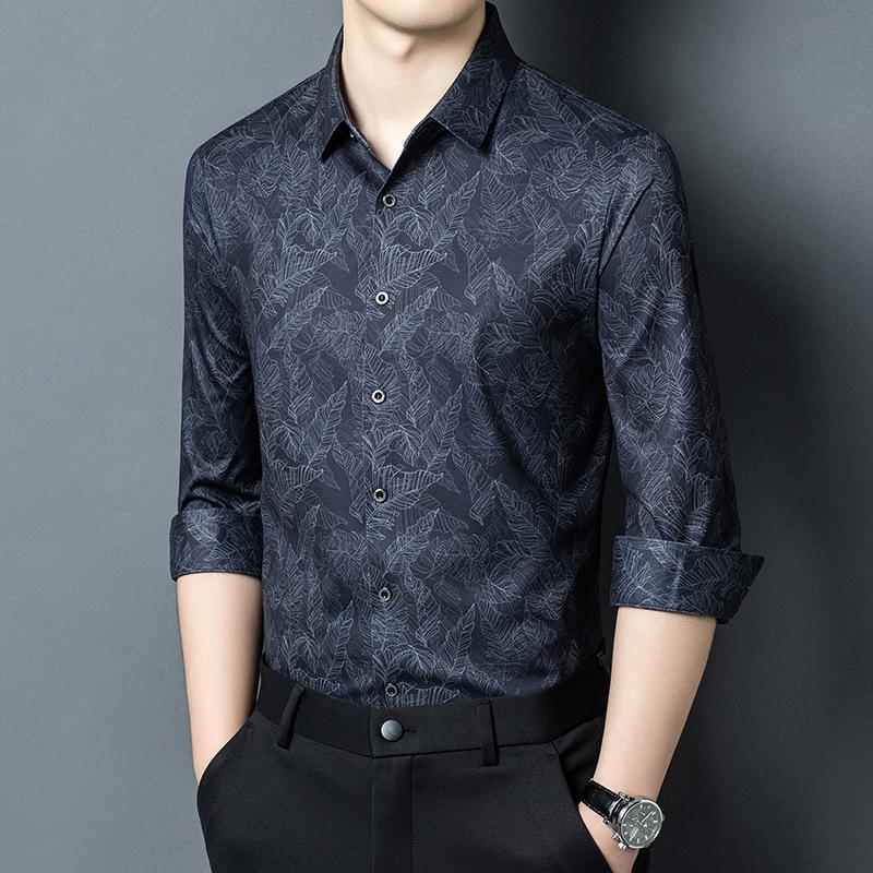 Men's Long Sleeve Printed Shirt Business Casual Fashion