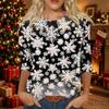 Women's Fashion Casual Christmas Print Three-Quarter Sleeve Neck T-Shirt