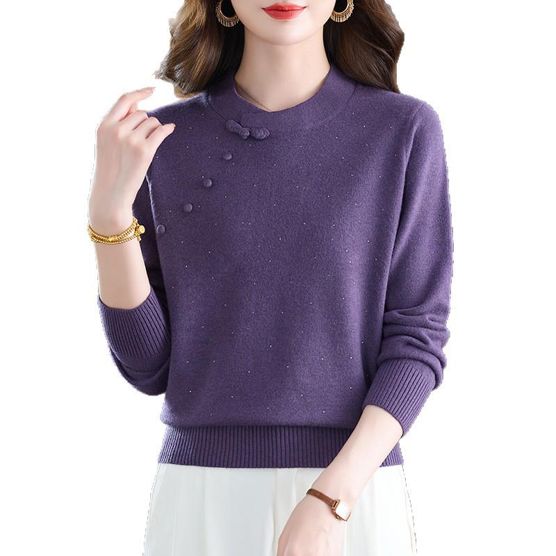 Autumn Winter Chinese Retro Cheongsam Collar Thick Knit Sweater – Fashionable Women's Pullover
