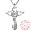 Autentico Collana con Croce di Gesù in Argento Sterling 925 Gioielli Fini Doppie Ali d'Angelo Cuore Zirconia Ciondolo Collana Saldi Festivi