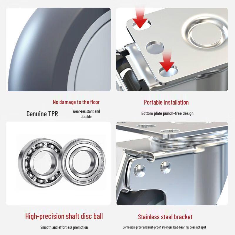 Yuxiang Heavy-Duty 304 Stainless Steel Rubber Caster Wheels Set