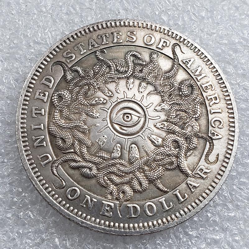Antique 1897 Silver-Plated Morgan Skull Commemorative Coin No