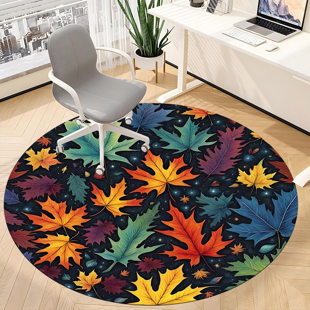 1pc Autumn Leaves Office Round Area Rug, Indoor Mat Suitable ForOffice, Under Office Chairs Bedroom Living Room Home Decor, D121