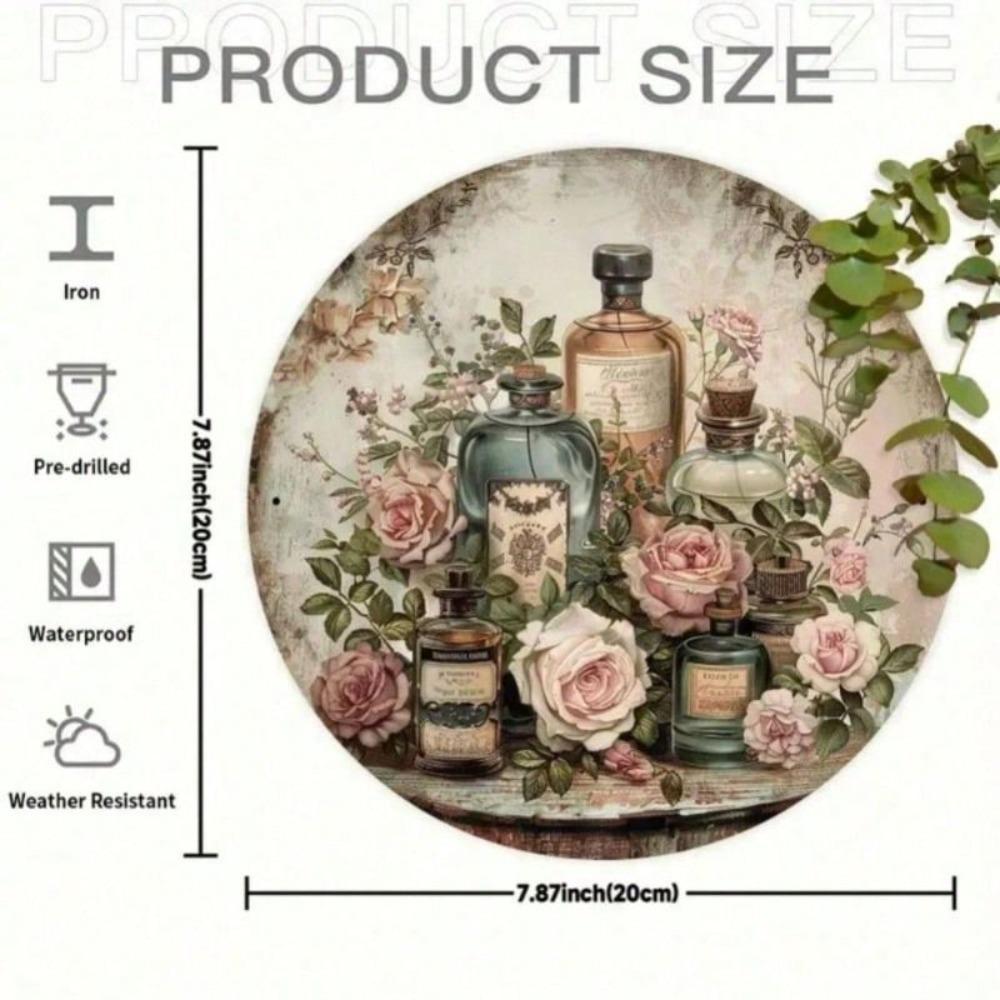 Vintage Perfume Flowers Metal Wall Art Poster for Cafe