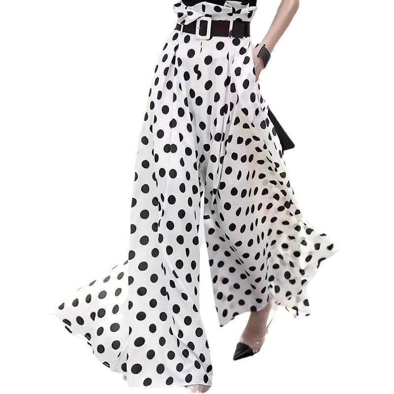 Wave Point High Waisted Loose Pants Women Polka-Dot High Waist Loose Waistband Pants