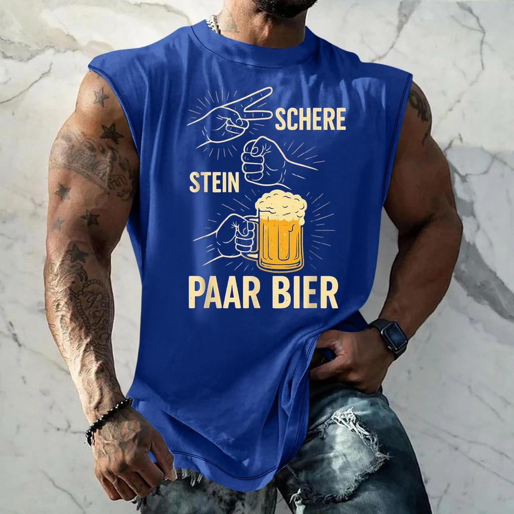 Men Sleeveless Tank Top Loose Fit Casual Streetwear Textured Pattern Printed Vest for Sports Vacation Daily Wear