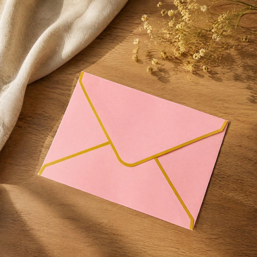 Stiff Double Offset Paper 5Pcs Western Style Envelopes with Gold Foil Trim, Invitation Edge Greeting Card Holders for Wedding, Cards, Business