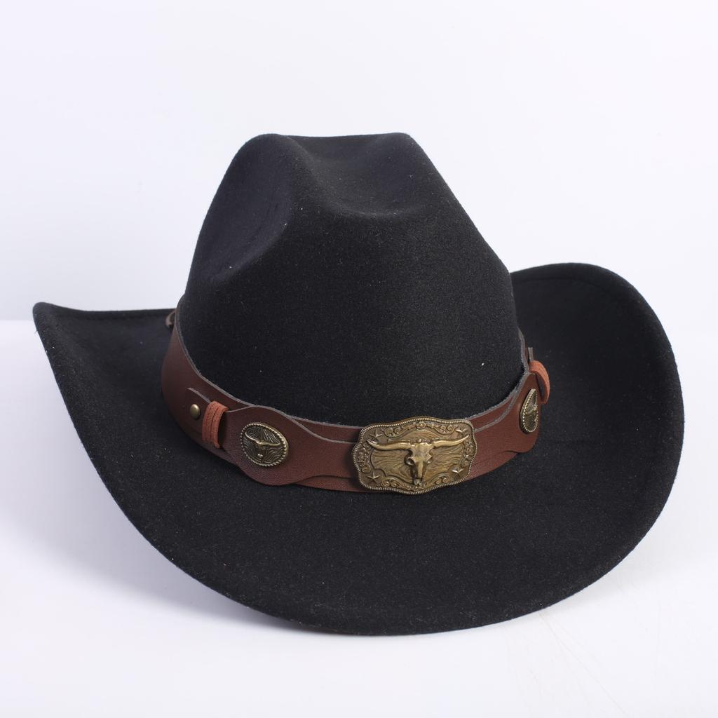 Popular European and American Fashion OL Style One-word Cowboy Hat Men's and Women's High-end Top Hat Jazz Hat Felt Hat