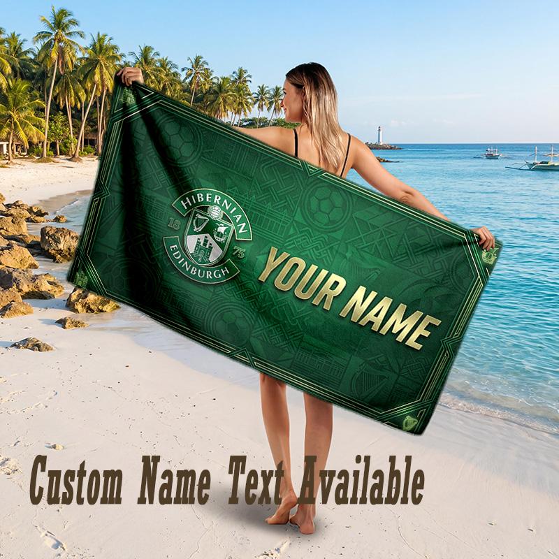 Hibernian FC Design Beach Towel Custom Text Large Towel for Beach Vacation
